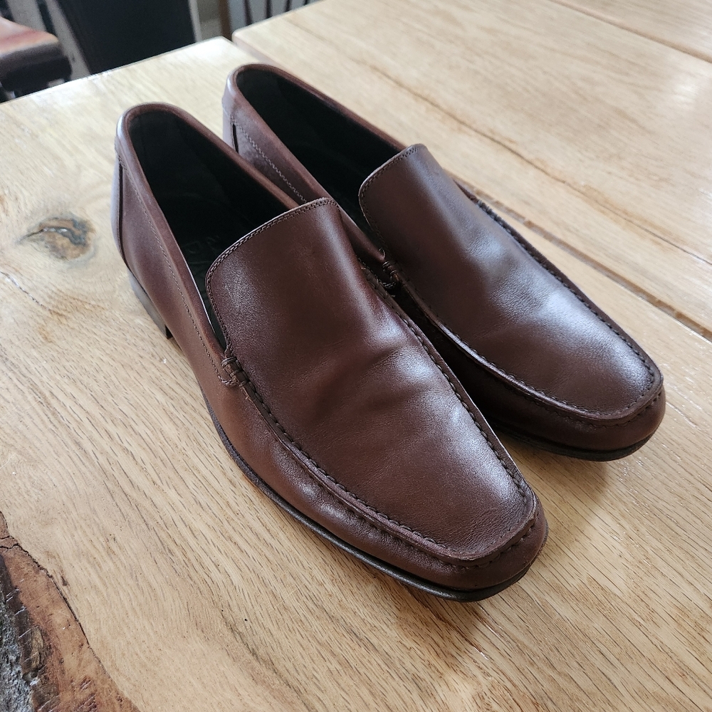 A. Testoni Mens Brown Leather Loafer Slip on‎ Shoes Size 8